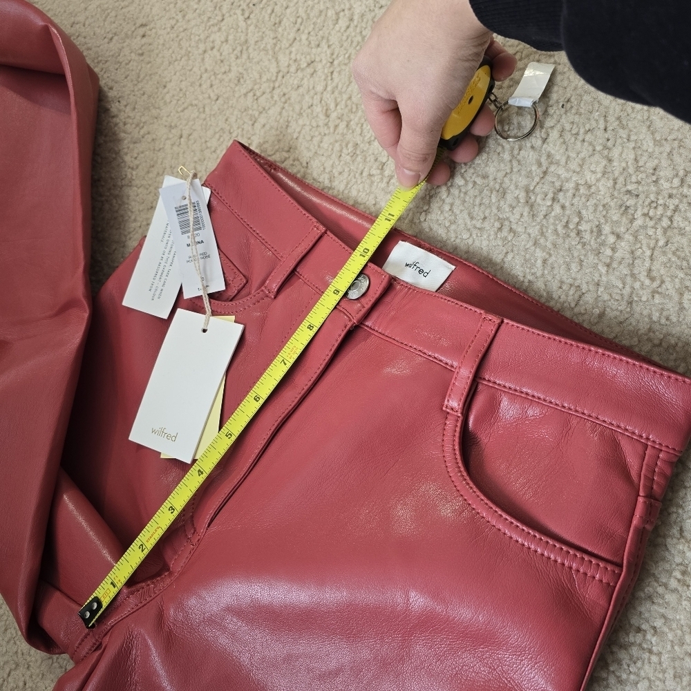 NWT Aritzia Wilfred The Melina Pant Vegan Leather - Rosy Red- SOLD OUT - Picture 9 of 12
